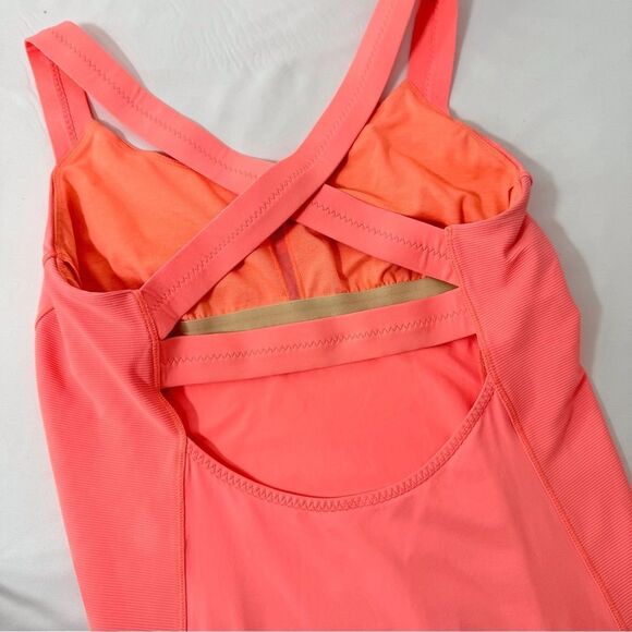 Lululemon Neon Orange Crossback Support Exercise Yoga Tank with Ribbed Sides - Picture 4 of 9
